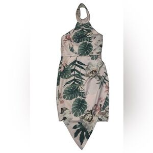 SHEIN Strapless Dress with Green Leaf Print